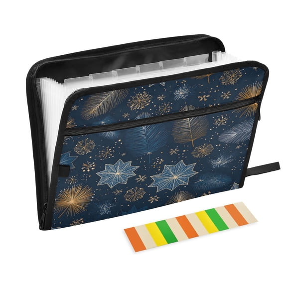 Accordion File Organizer with Zip Closure 13 Pockets Expanding File Folder Letter A4 Paper Document Organizer for Home Office Golden Pine Needles