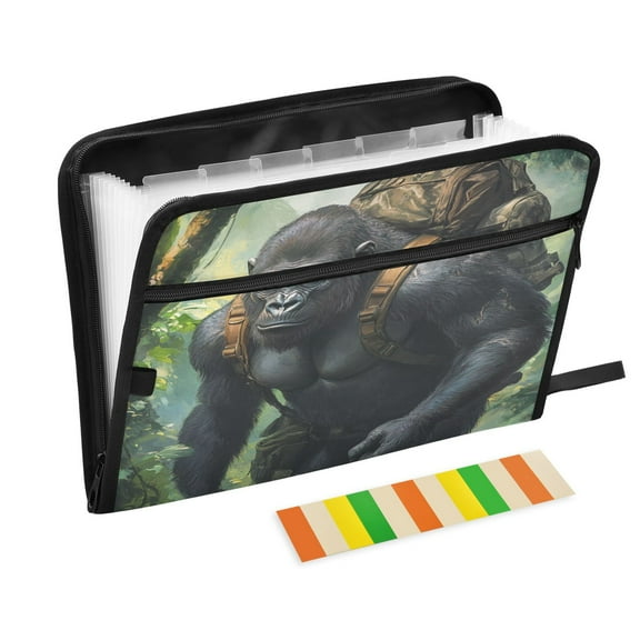 Accordion File Organizer with Zip Closure 13 Pockets Expanding File Folder Letter A4 Paper Document Organizer for Home Office Gorilla with A Backpack