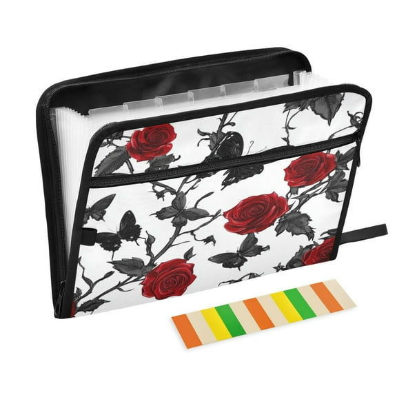Accordion File Organizer with Zip Closure 13 Pockets Expanding File Folder Letter A4 Paper Document Organizer for Home Office Gothic Red Roses