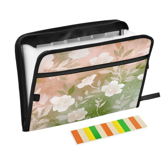 Accordion File Organizer with Zip Closure 13 Pockets Expanding File Folder Letter A4 Paper Document Organizer for Home Office Gradient Elegant Floral