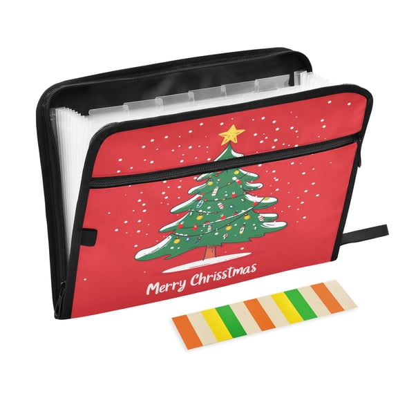Accordion File Organizer with Zip Closure 13 Pockets Expanding File Folder Letter A4 Paper Document Organizer for Home Office Green Christmas Tree