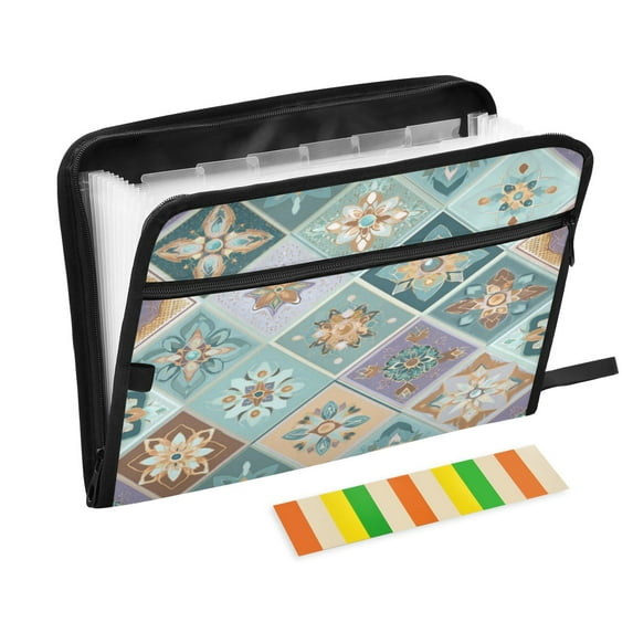 Accordion File Organizer with Zip Closure 13 Pockets Expanding File Folder Letter A4 Paper Document Organizer for Home Office Intricate Blue Shape