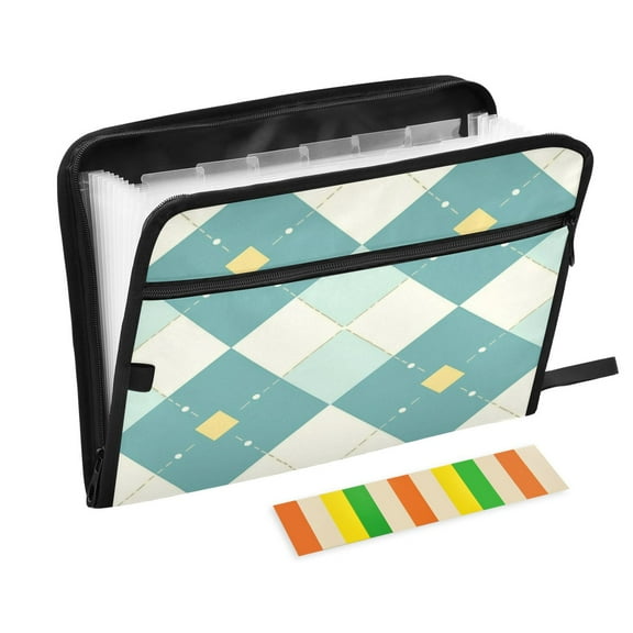 Accordion File Organizer with Zip Closure 13 Pockets Expanding File Folder Letter A4 Paper Document Organizer for Home Office Light Teal Argyle