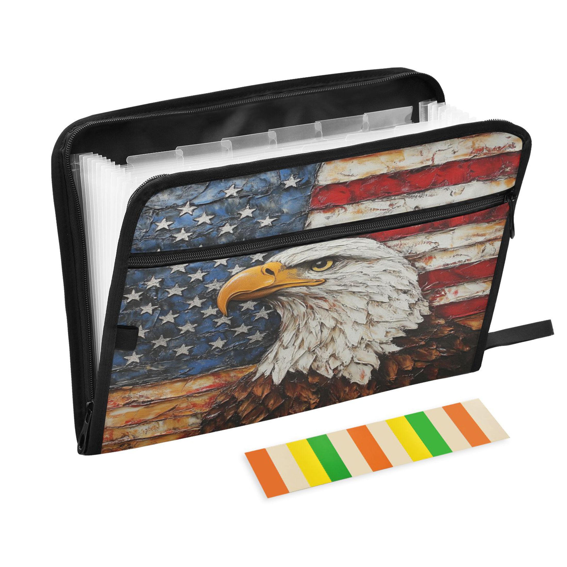 Accordion File Organizer with Zip Closure 13 Pockets Expanding File Folder Letter A4 Paper Document Organizer for Home Office Majestic Bald Eagle