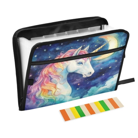 Accordion File Organizer with Zip Closure 13 Pockets Expanding File Folder Letter A4 Paper Document Organizer for Home Office Majestic Unicorn