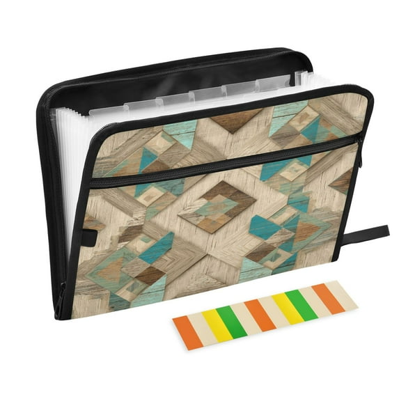 Accordion File Organizer with Zip Closure 13 Pockets Expanding File Folder Letter A4 Paper Document Organizer for Home Office Natural Abstract Shapes