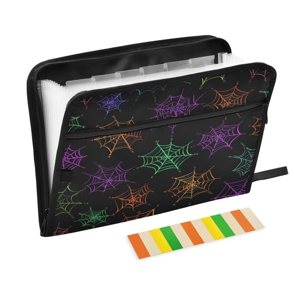 Accordion File Organizer with Zip Closure 13 Pockets Expanding File Folder Letter A4 Paper Document Organizer for Home Office Neon Spider Webs