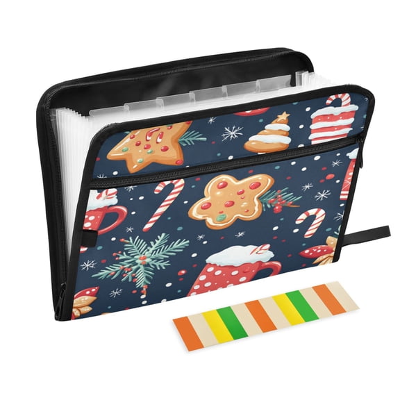 Accordion File Organizer with Zip Closure 13 Pockets Expanding File Folder Letter A4 Paper Document Organizer for Home Office New Year's Pattern