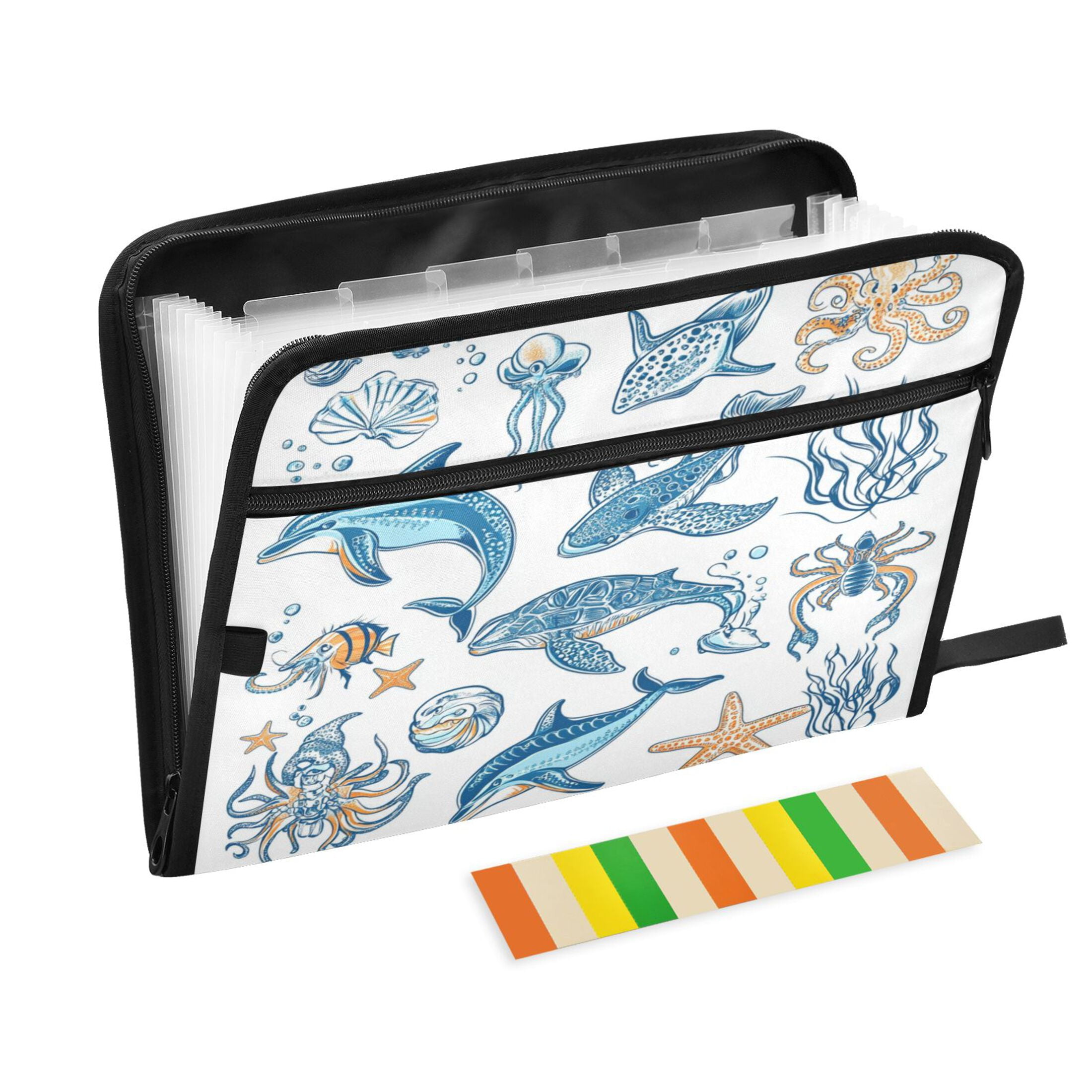 Accordion File Organizer with Zip Closure 13 Pockets Expanding File Folder Letter A4 Paper Document Organizer for Home Office Ocean-themed Pattern