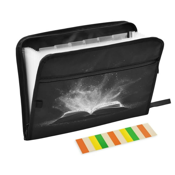 Accordion File Organizer with Zip Closure 13 Pockets Expanding File Folder Letter A4 Paper Document Organizer for Home Office Open Book