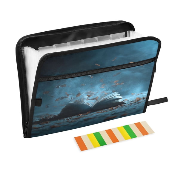 Accordion File Organizer with Zip Closure 13 Pockets Expanding File Folder Letter A4 Paper Document Organizer for Home Office Opened Book Pages