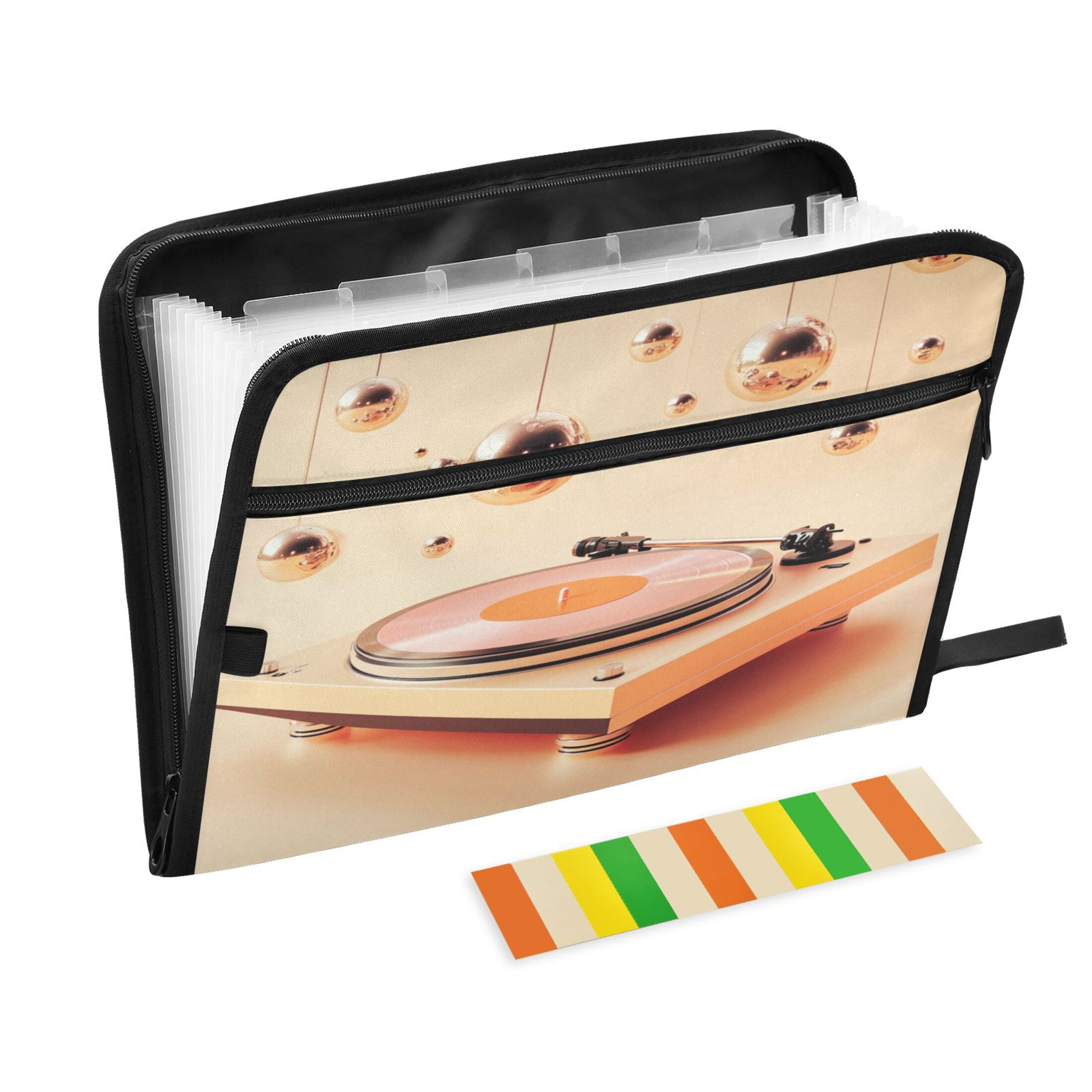 Accordion File Organizer with Zip Closure 13 Pockets Expanding File Folder Letter A4 Paper Document Organizer for Home Office Orange Vinyl Record