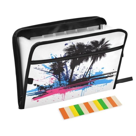 Accordion File Organizer with Zip Closure 13 Pockets Expanding File Folder Letter A4 Paper Document Organizer for Home Office Palm Trees Graffiti