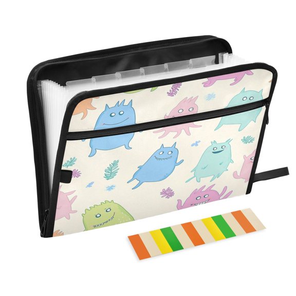Accordion File Organizer with Zip Closure 13 Pockets Expanding File Folder Letter A4 Paper Document Organizer for Home Office Pastel Cute Monsters