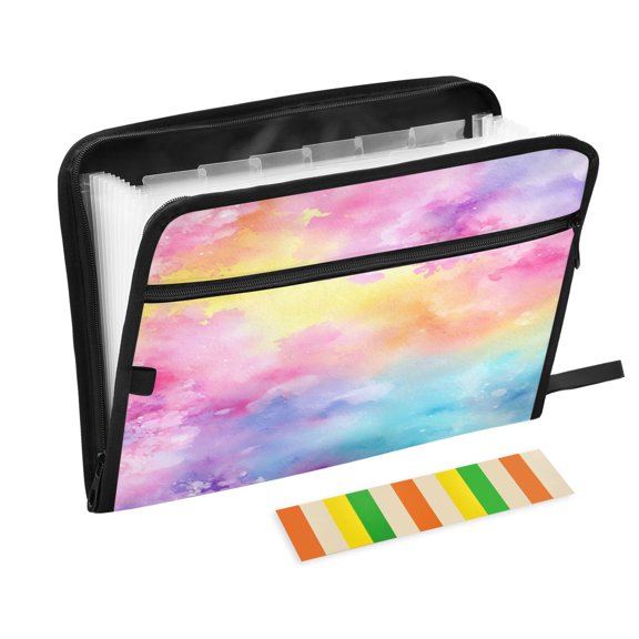 Accordion File Organizer with Zip Closure 13 Pockets Expanding File Folder Letter A4 Paper Document Organizer for Home Office Pastel Rainbow Flowers