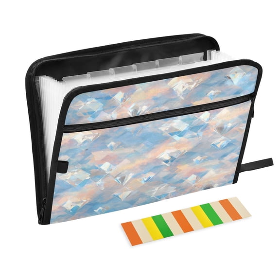 Accordion File Organizer with Zip Closure 13 Pockets Expanding File Folder Letter A4 Paper Document Organizer for Home Office Peach and Blue Rhombus