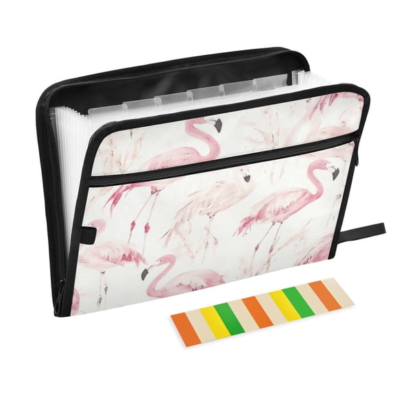 Accordion File Organizer with Zip Closure 13 Pockets Expanding File Folder Letter A4 Paper Document Organizer for Home Office Pink Flamingos