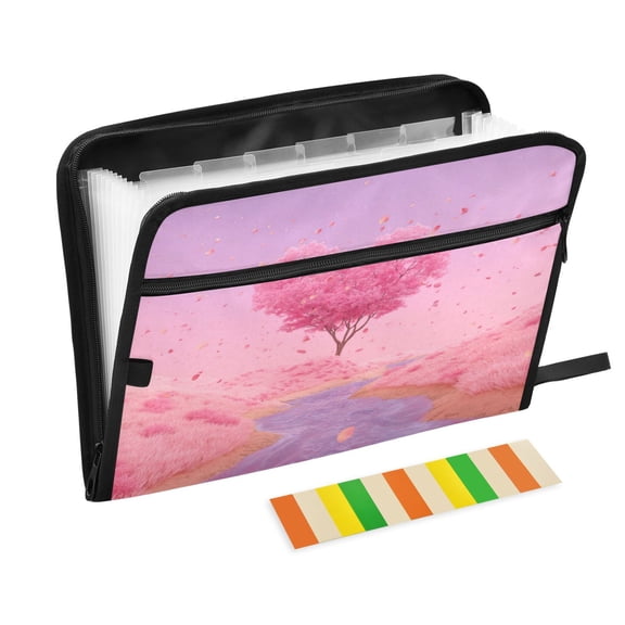 Accordion File Organizer with Zip Closure 13 Pockets Expanding File Folder Letter A4 Paper Document Organizer for Home Office Pink Heart-shaped Tree