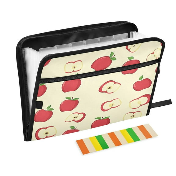 Accordion File Organizer with Zip Closure 13 Pockets Expanding File Folder Letter A4 Paper Document Organizer for Home Office Red Apple Pattern