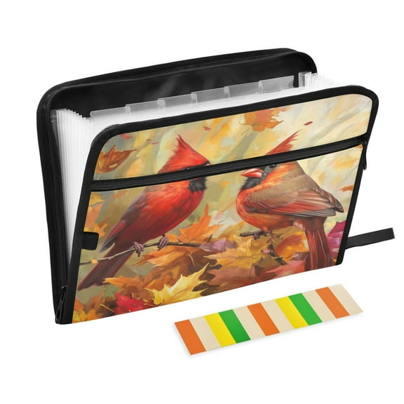 Accordion File Organizer with Zip Closure 13 Pockets Expanding File Folder Letter A4 Paper Document Organizer for Home Office Red Birds