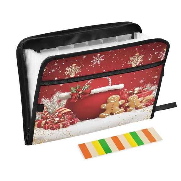 Accordion File Organizer with Zip Closure 13 Pockets Expanding File Folder Letter A4 Paper Document Organizer for Home Office Red Gift Bag