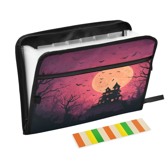 Accordion File Organizer with Zip Closure 13 Pockets Expanding File Folder Letter A4 Paper Document Organizer for Home Office Red Halloween Night