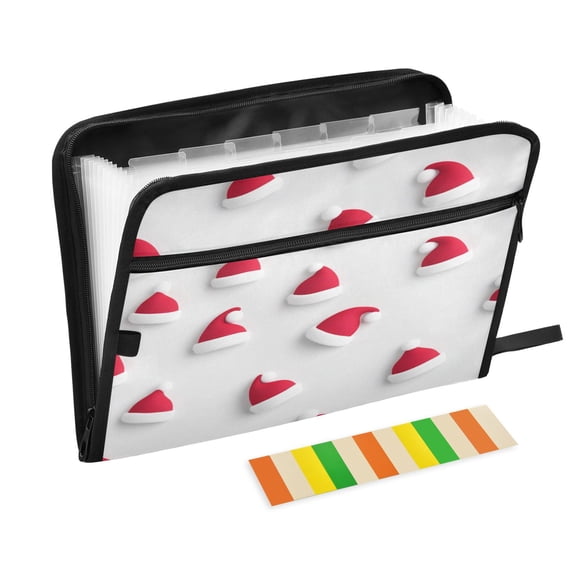 Accordion File Organizer with Zip Closure 13 Pockets Expanding File Folder Letter A4 Paper Document Organizer for Home Office Red Santa Claus Pattern