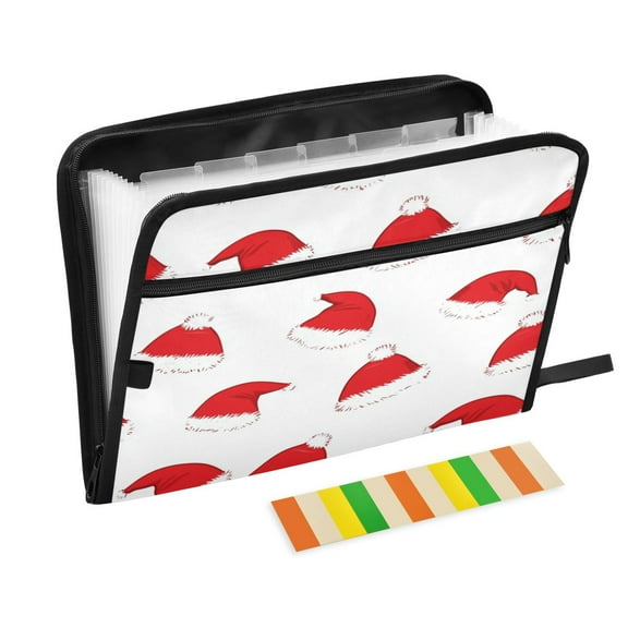 Accordion File Organizer with Zip Closure 13 Pockets Expanding File Folder Letter A4 Paper Document Organizer for Home Office Santa Hat Pattern