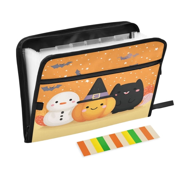 Accordion File Organizer with Zip Closure 13 Pockets Expanding File Folder Letter A4 Paper Document Organizer for Home Office Snowman and Pumpkin