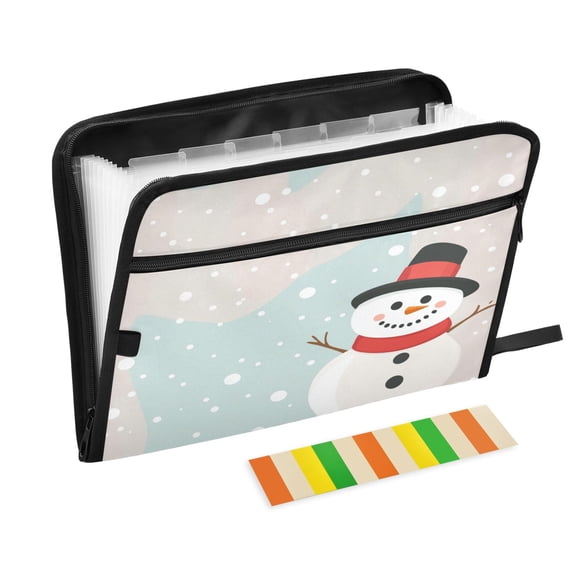 Accordion File Organizer with Zip Closure 13 Pockets Expanding File Folder Letter A4 Paper Document Organizer for Home Office Snowman