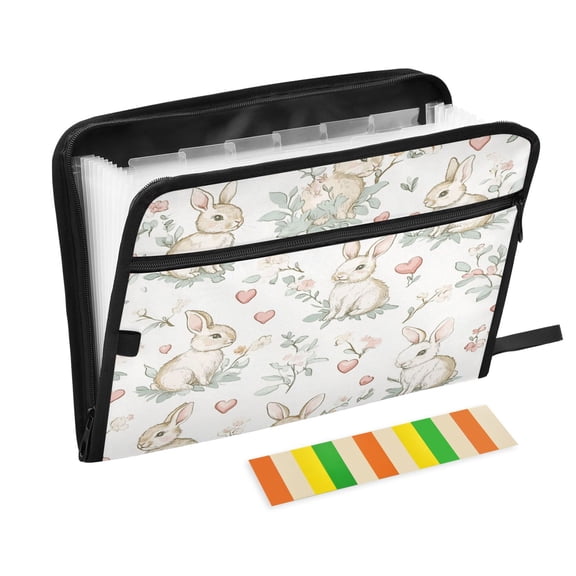 Accordion File Organizer with Zip Closure 13 Pockets Expanding File Folder Letter A4 Paper Document Organizer for Home Office Soft Pastel Bunnies