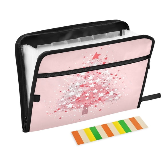 Accordion File Organizer with Zip Closure 13 Pockets Expanding File Folder Letter A4 Paper Document Organizer for Home Office Starry Christmas Tree