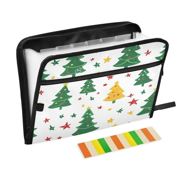 Accordion File Organizer with Zip Closure 13 Pockets Expanding File Folder Letter A4 Paper Document Organizer for Home Office Stylish Christmas Tree