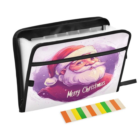 Accordion File Organizer with Zip Closure 13 Pockets Expanding File Folder Letter A4 Paper Document Organizer for Home Office Stylized Santa Claus