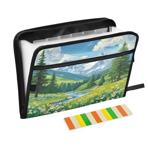 Accordion File Organizer with Zip Closure 13 Pockets Expanding File Folder Letter A4 Paper Document Organizer for Home Office Summer Mountains
