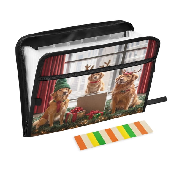 Accordion File Organizer with Zip Closure 13 Pockets Expanding File Folder Letter A4 Paper Document Organizer for Home Office Three Dogs