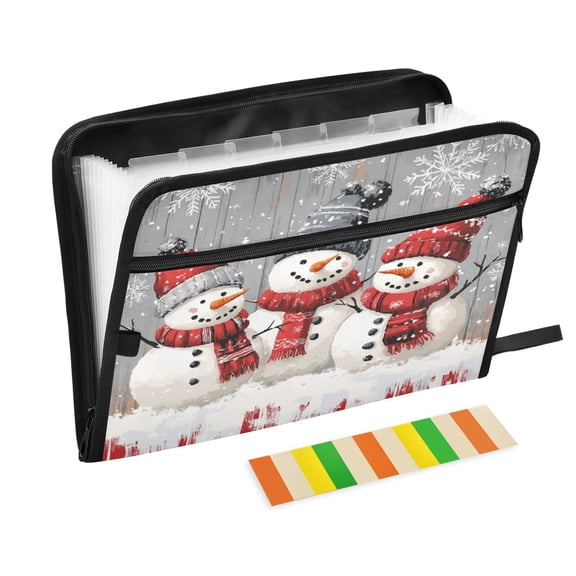Accordion File Organizer with Zip Closure 13 Pockets Expanding File Folder Letter A4 Paper Document Organizer for Home Office Three Snowmen