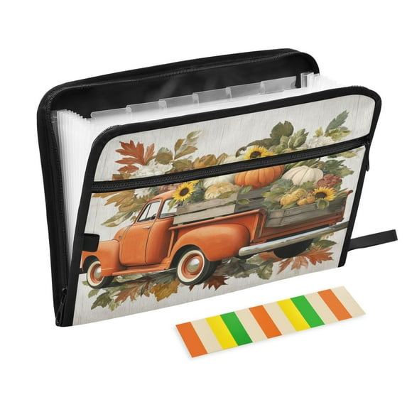 Accordion File Organizer with Zip Closure 13 Pockets Expanding File Folder Letter A4 Paper Document Organizer for Home Office Truck Full Of Pumpkins