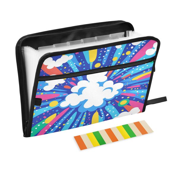 Accordion File Organizer with Zip Closure 13 Pockets Expanding File Folder Letter A4 Paper Document Organizer for Home Office Vibrant Clouds