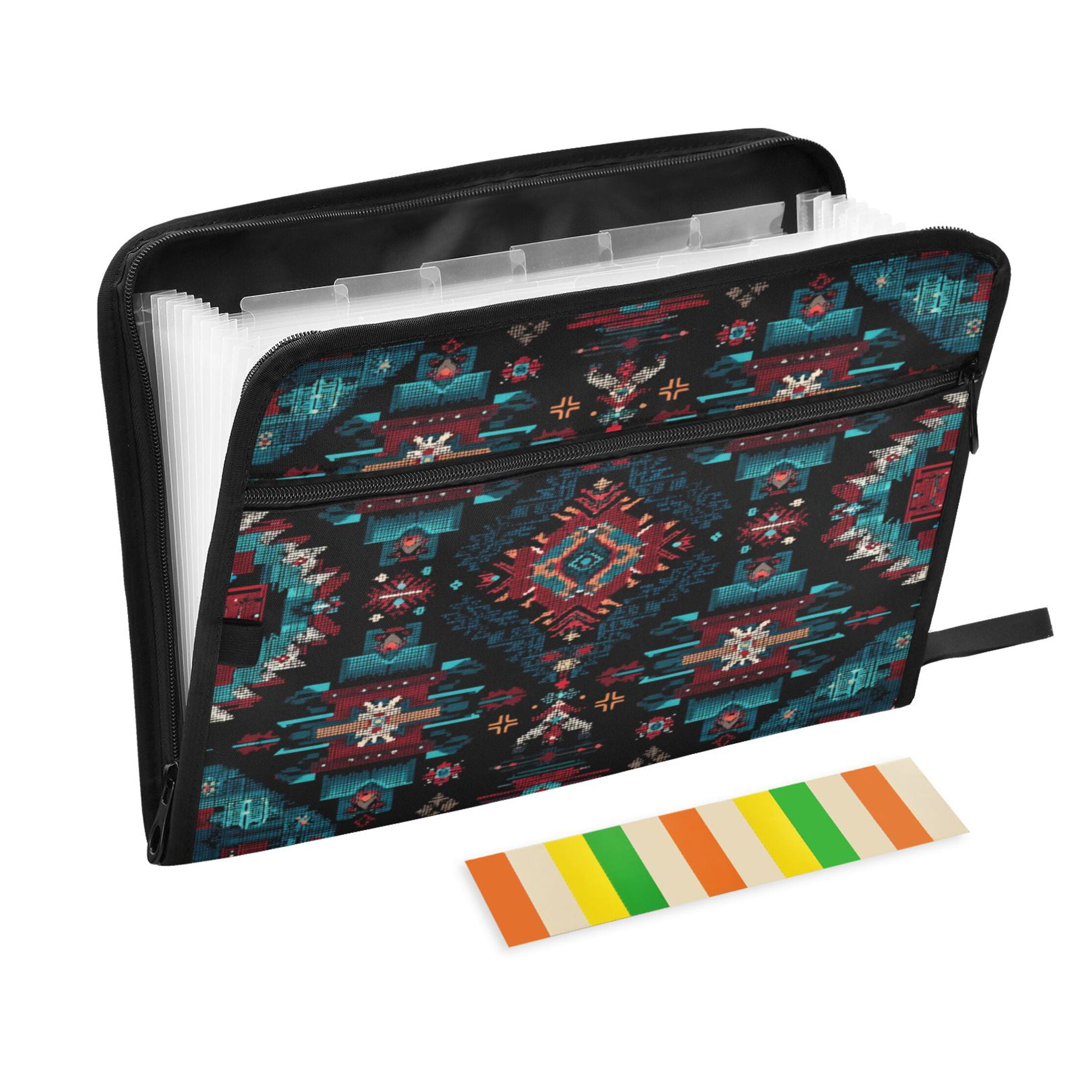 Accordion File Organizer with Zip Closure 13 Pockets Expanding File Folder Letter A4 Paper Document Organizer for Home Office Vibrant Colors Pattern