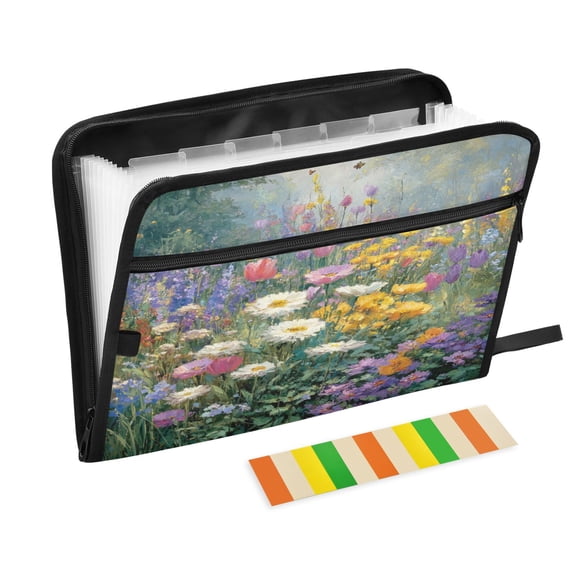 Accordion File Organizer with Zip Closure 13 Pockets Expanding File Folder Letter A4 Paper Document Organizer for Home Office Vibrant Garden Filled