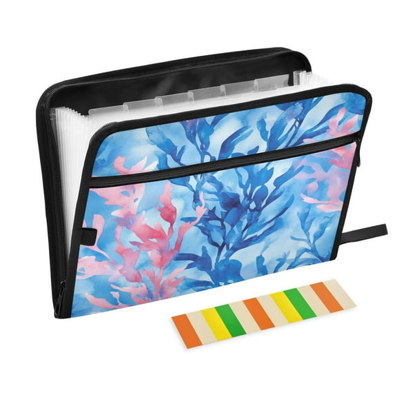Accordion File Organizer with Zip Closure 13 Pockets Expanding File Folder Letter A4 Paper Document Organizer for Home Office Watercolor Kelp Pattern