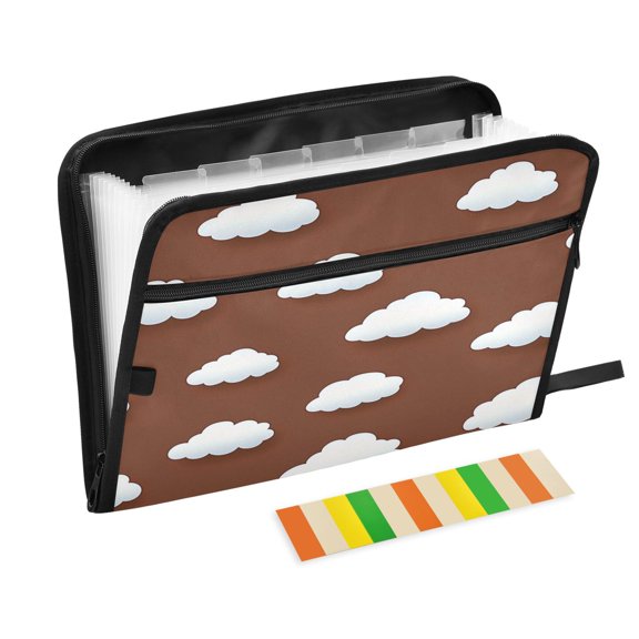 Accordion File Organizer with Zip Closure 13 Pockets Expanding File Folder Letter A4 Paper Document Organizer for Home Office White Clouds
