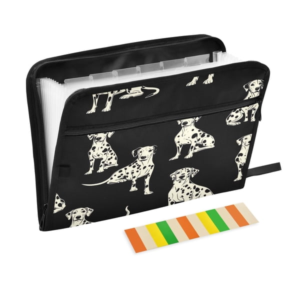 Accordion File Organizer with Zip Closure 13 Pockets Expanding File Folder Letter A4 Paper Document Organizer for Home Office White Dalmatian Dogs