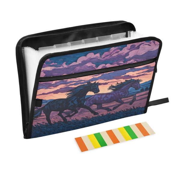 Accordion File Organizer with Zip Closure 13 Pockets Expanding File Folder Letter A4 Paper Document Organizer for Home Office Wild Horses Running