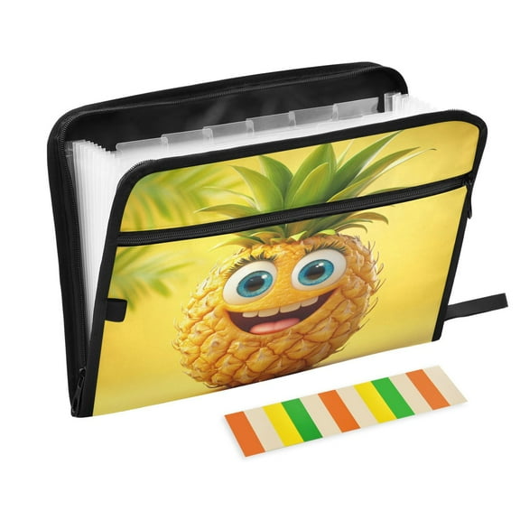 Accordion File Organizer with Zip Closure 13 Pockets Expanding File Folder Letter A4 Paper Document Organizer for Home Office Yellow Pineapple