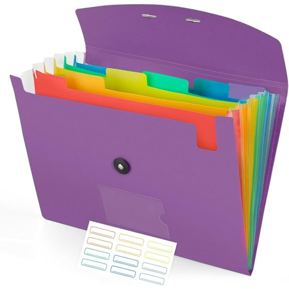 Accordion File Orizer, 7 Pockets Expanding Folder with Labels, A4/Letter Size Portable Folders for Documents, Paper Orizer School Office Supplies, Purple