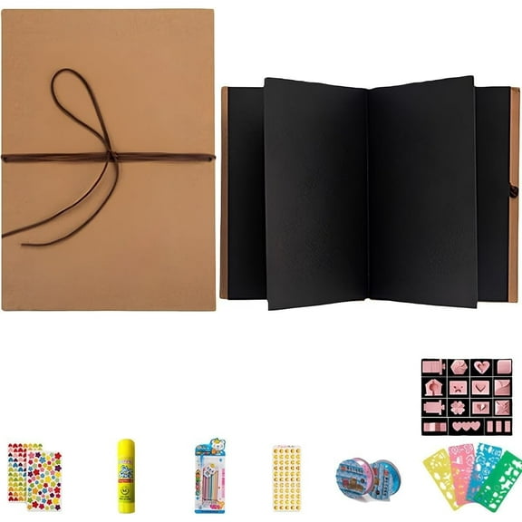 Accordion Foldable Scrapbook Album, 4.3 * 7.1in Stretchable DIY Handmade Memory Book with Blank Pages, Large Photo Album Kit for Anniversary, Travel, Lovers, Birthday & Christmas Gift(Black)