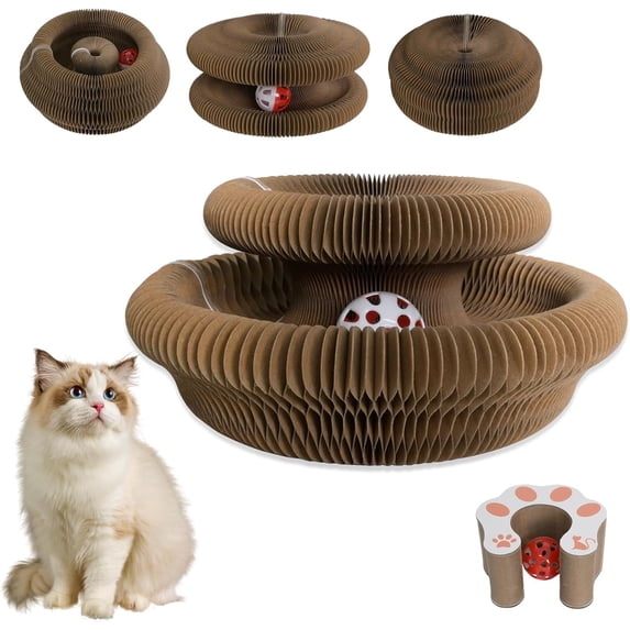 Accordion Magic Organ Cat Scratcher Toys for Indoor Cats - Cardboard Cat Scratching Board Ball Scratcher Pad 1 Pack