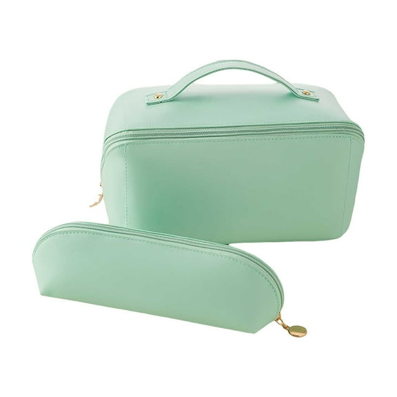 Accordion Pillow Makeup Bag PU Leather Travel Cosmetic Organizer Large Capacity Toiletry Wash Pouch